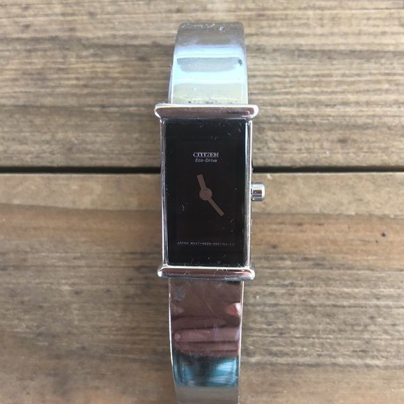 Citizen Eco Drive Silver Stainless Steel Black Face Slimline Watch! GUC - Picture 3 of 14